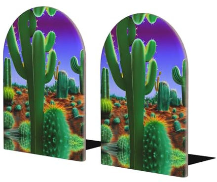 Serre-livres en bois Cactus Desert - Serre-livres pour étagères - Très résistants - 1 paire de serre-livres pour bureau, maison
