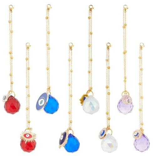 DELORIGIN 8 Stück Kristall Böse Augen Ornament Zum Aufhängen Im Auto Mit Hand Baum Charms Glas Tropfen Anhänger Für Hochzeiten Im Freien Korridor Fenster Haus Und Garten