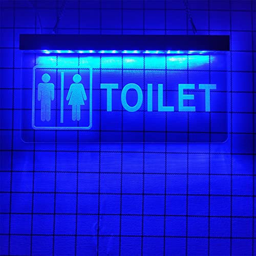 Panneaux néon LED pour toilettes amusants, lumières néon gravées en 3D alimentées par prise personnalisée, pour bar, centre commercial, toilettes, décoration murale lumineuse, bleu, 60 x 30 cm