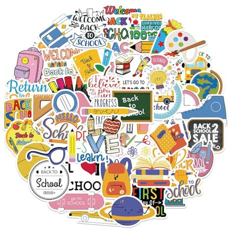 Schulaufkleber für Kinder, 50 x Schulaufkleber für Schulanfang, Schulbedarf, selbstklebende Kinder-Scrapbook-Aufkleber, Wasserflaschen-Aufkleber für Teenager