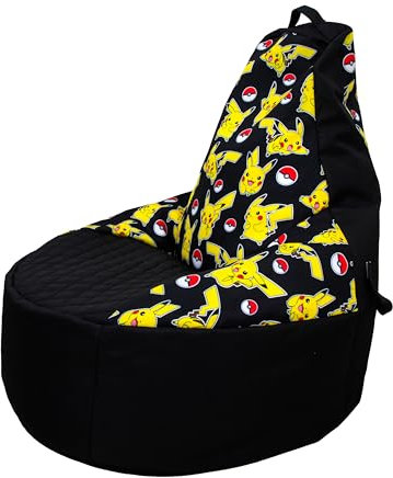 Pokemon Large Bean Bag, Highback Gaming Bean Chair with Filling Included, Comfortable Pikachu Lounging Chair for All Ages and Indoor and Outdoor Use