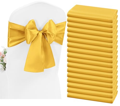 YMHPRIDE Pack of 50 Satin Chair Sashes Gold Chair Sashes Bows Sashes for Wedding Party Birthday Hotel Home Kitchen Decoration(Gold,78inch)