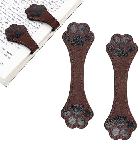 Ptwola 2 Stück Leder Magnet Lesezeichen Doppelseitig Retro Lesezeichen in Hundepfotenform Personalisierte Seitenmarkierungen Handgefertigt Buchklammern Geschenk für Buchliebhaber, Studenten, Leser