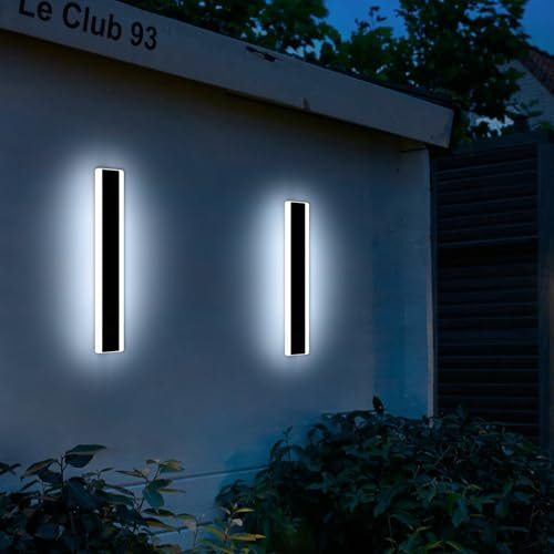 Mikeru 2Pack Cool White Wall Light, Modern Black Linear Wall Lights 40cm LED Garage Lights External Exterior 6000k Outdoor Strip Garden Lights Waterproof for Balcony, Porches