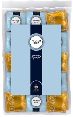 MISTER SIZE Kondome Extra Dünn, Naturkautschuk-Latex, 53mm, 100 Stück | 0,05mm hauchdünn für pure Intensität, sitzt fest & sicher ohne einzuengen – 7 Größen (47-69mm) statt Standardgröße