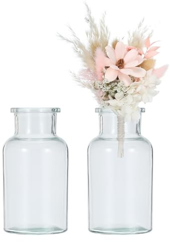 sourcing map Clear Glass Bud Vase Set of 2, Small Flower Vases for Centerpiece, Tiny 250ml Wide Mouth Vintage Clear Mini Vases in Bulk Assorted for Rustic Wedding Home Table Decor