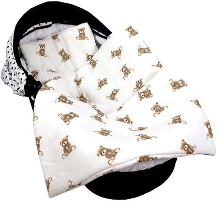 Babylux Babydecke Musselin 75x60 cm – Weiche Kuscheldecke für Kinderwagen & Stubenwagen, Atmungsaktiv, Perfekt für Sommer, Geschenk für Neugeborene MPM (D6 Teddys)