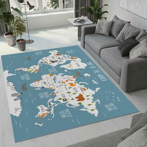 MARBRE Weltkarte Teppich Wohnzimmer Schlafzimmer 3D Weltkarte Teppiche rutschfest Waschbarer Kurzflor Teppich Grösse 140x200 cm Flauschig Weich Soft Home Outdoor Carpet Matte(8-17)