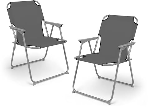 Spetebo Camping Klappstuhl grau belastbar bis 120 kg - 2er Set | Campingstuhl klappbarartenstuhl Angelstuhl Faltstuhl Campingsessel klassisch für Garten Reise Festival
