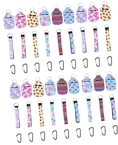 KONTONTY 3 Sets Neoprene Lotion Bottle Key Chain Holders Portable Protective Covers for Hand and Lipstick Cases Travel Toiletries Organizer Lightweight