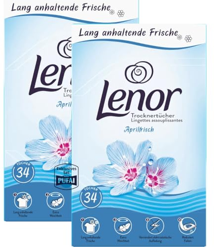 Trocknertücher – Aprilfrisch – 34 Stück – 2er Pack | Weichmachende Dufttücher für den Trockner | Frische & Pflege für Ihre Wäsche