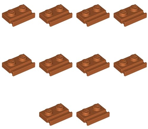 LEGO Plate, Modified 1 x 2 with Door Rail Part 32028 (Dark Orange, 10, Bricks)