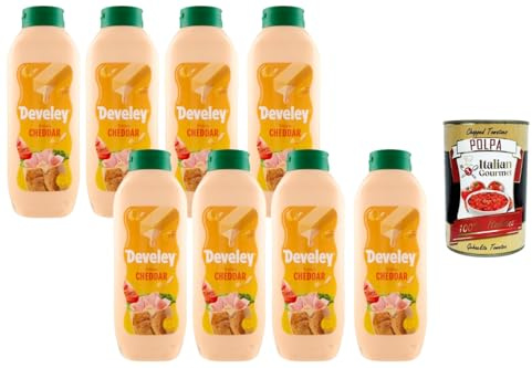 Italian Gourmet Cheddar Sauce 8 × 875 ml Vorratspack | Cremige Käsesauce für Burger, Nachos & Pommes | Squeeze-Flasche Gastro & BBQ | + Italian Gourmet Polpa