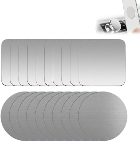 UIEXEA 20 Piezas Placas Metálicas para Soporte Magnético de Móvil Coche, Reemplazo de Placa de Metal Muy Finas Adhesivo Soporte Movil Coche Magnético, Plateado