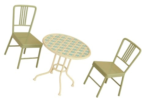Thewasc Miniature Outdoor Iron Table Furniture Set 3PCS 1/12 Scale Dollhouses Patio Decors with Detailed Craftsmanship Miniature Garden Table and Chairs Set