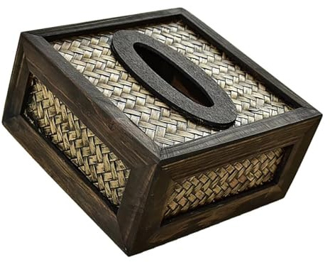 Boîte à mouchoirs Boîte de rangement mouchoirs en bambou, artisanat polyvalent, Portable Housse pour distributeur(Square)