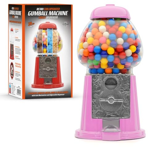 CKB LTD Large Gumball Machine Retro Sweet Dispenser Storage Piggy Bank Money Box Coin Operated Saver H28cm (Large Size 28 x 15.3 x 16.5cm) (Pink)