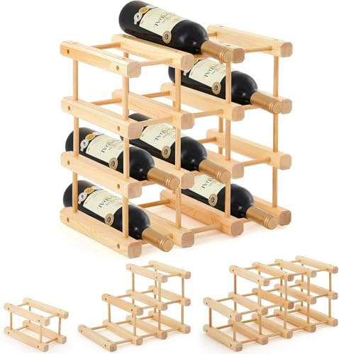 GiHaood 12 Bottle Wooden Wine Rack, Stackable Modular 4 Tiers Modular Wine Rack, Wine Bottle Holder for DIY Assembly for Inside Cabinet Counter and Bar Organizer for Kitchen Restaurant Bar