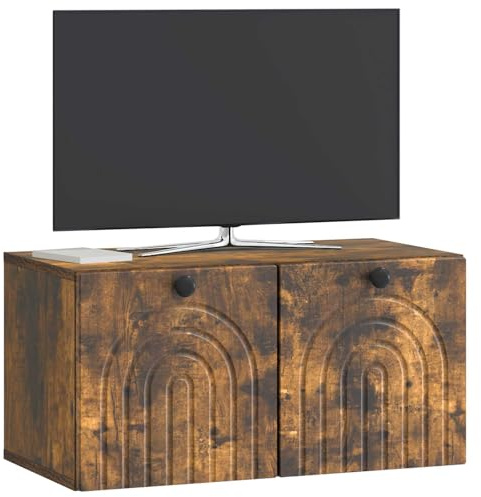 vidaXL Wandmontierter TV-Schrank Geräucherte Eiche 59,5 x 31 x 30 cm, Modernes Wohnzimmer Lager, rechteckiges Design, Wandregal, praktische Medieneinheit, viele Entertainment Plätze