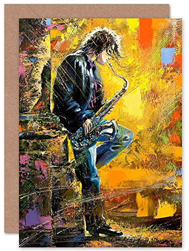 Fine Art Prints Musiker Jazz Saxophon Grußkarte mit Umschlag im Inneren, Premium-Qualität