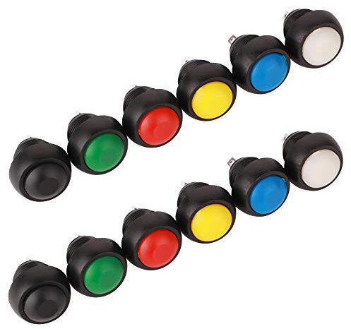 GTIWUNG 12 Stück Mini Momentary Push Button Schalter, 12mm Momentanen Druckschalter, Mini DruckTaster, ON-OFF Wasserdicht Druckknopf für Auto Boot Arduino DIY, Rund, 6 Farben