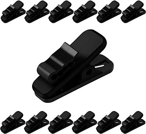 FENGWANGLI Headphone Clip for Shirt, 1 Inch Length Small Earbud Cord Management Earphone Mount Cable Clothing Clip to Keep Microphone Cord in Place for 1.5mm Diameter Round Wire (12 Pcs/Black)