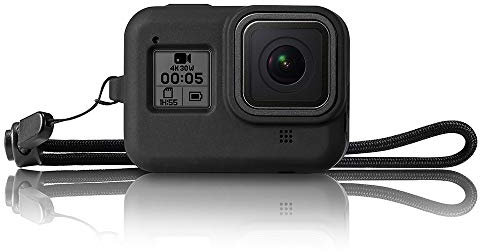 Eyeon Custodia Protettiva in Gomma Siliconica con Cordino per GoPro Hero 8 Nero Custodia Protettore Cover