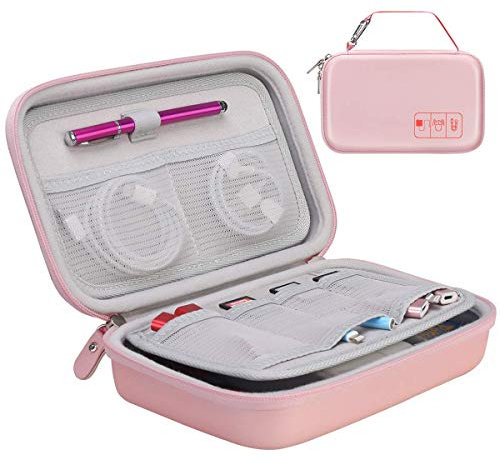 Canboc Hard Travel Electronic Organizer Case for MacBook Power Adapter Charger Cable Apple Magic Mouse Power Bank Apple Pencil USB Flash Disk SD Card Small Portable Accessories Tech Bag, Rose Gold