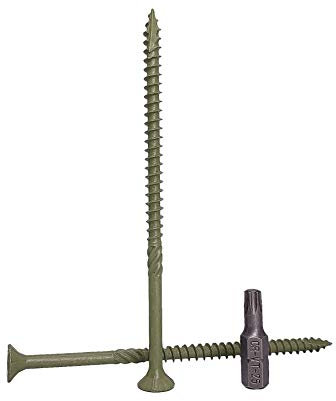 Confezione da 80 viti strutturali per legno con finitura verde anticorrosione, 5,0 x 100 mm, testa Torx svasata, tipo 17, viti da esterno