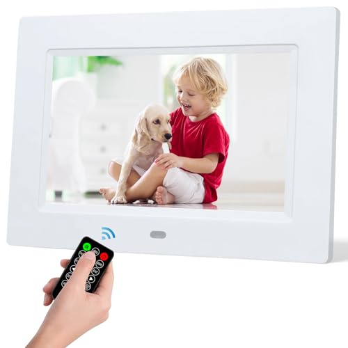 7 Inch Digital Photo Frame, Electronic Photo Frame, Digital Picture Frame 1024x600P Music Photo Video Player 4 Windows Display/Multi-Slideshow/Calendar/Clock Alarm Function with Remote Control