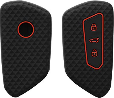 kwmobile Autoschlüssel Silikon Hülle kompatibel mit VW Golf 8 3-Tasten Autoschlüssel - Schlüsselhülle in Schwarz Rot
