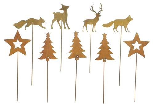Metallstecker zum dekorieren, Winterdeko, Weihnachtsdeko aus metall Weihnachtswald, im 9er Set ca. GH 16 cm