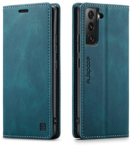 LOLFZ Wallet Case for Samsung Galaxy S22 5G, Magnetic Flip Leather Case with RFID Block Card Slots Kickstand Shockproof Protective Cover Compatible with Galaxy S22 5G - Blue
