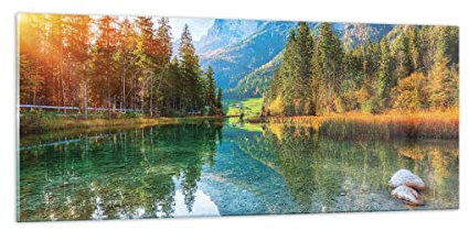 Panorama Bilder auf Glas 100x40cm Glasbild Landschaft Berge Morgendämmerung Groß Wanddeko Bild im Glas Schlafzimmer Küche Wandbilder Dekoration Wohnzimmer Modern Wand Kunstdruck Art GAB100x40-4456