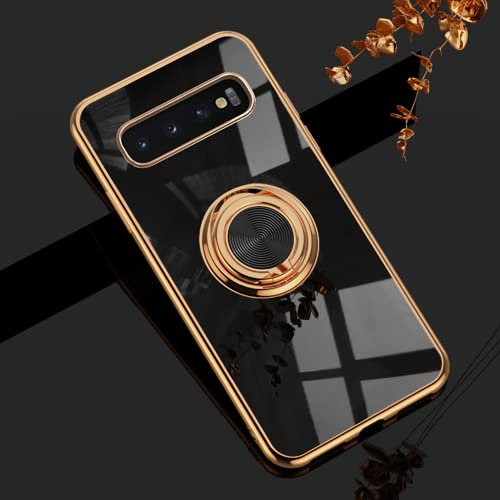 Dclbo Hülle für Samsung Galaxy S10, Handyhülle Silikon TPU Case Weich Bunt Stoßfest Dünn Cover Etui Hülle mit Ring Halterung Ständer Fingerhalterung Schutzhülle für Samsung Galaxy S10-Schwarz