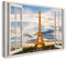 Bilder Fensterblick 120x80cm Baumwoll-Leinwand auf Keilrahmen mit Aufhänger moderner Kunstdruck XXL Wandbilder Wand-Dekoration Eiffelturm Paris Frankreich Sonnenuntergang - Natur-Fotografie