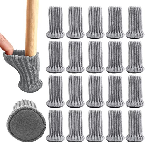VEGCOO Stuhlbeinkappen, 20 Stücke Stuhlbeinschoner, Grau Elastisch Stuhlsocken Mit Filzgleiter rutschfest, 6.4 * 4cm Stricken Schutzkappen Für Stuhlbeine Tisch Sofa Möbel (Grau)