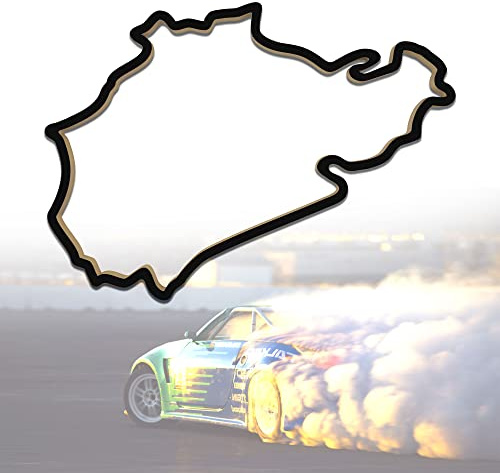 Racetrackart Holzskulptur Deko – Rennstrecke Nürburgring Nordschleife, Wandverzierung, 46 cm, Holzskulptur, Geschenk, Wanddekoration für Fans von Autorennen, schwarz
