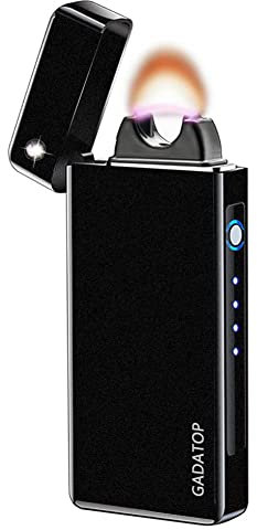 GADATOP Mechero Electrico Encendedor De Plasma Encendedor Arco Mechero Recargable USB Mechero Vela Mechero Metálico Resistente Al Viento Con Indicador LED De Potencia Adecuado Para Acampar(Negro Mate)