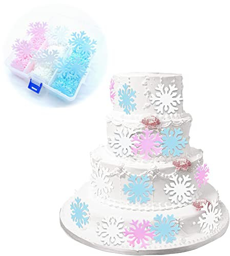 90 Stück Weißer essbarer Schneeflocke Kuchen,Schneeflocken Tortendeko,essbarer gefrorener Kuchen-Deckel,Winter-Kuchen-Deckel,Weihnachten Kuchendeko