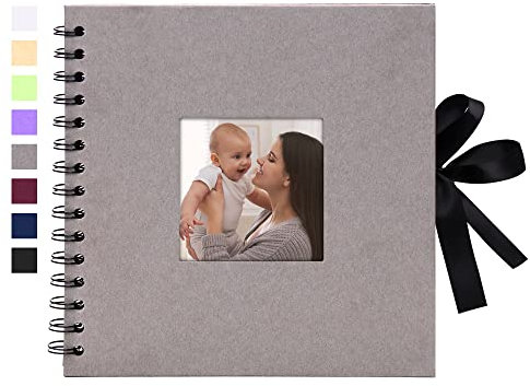 Vienrose Fotoalbum Scrapbook Album 20,5x20,5 cm cm DIY Seidenband Fotobuch Spiralalbum 40 Schwarze Seiten für 10x15 Fotos für Baby Memory Book Valentinstag Geburtstag Jahrestag Geschenk Grau