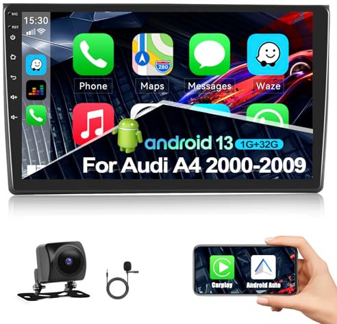 CAMECHO 1+32G Android 13 Autoradio für Audi A4 S4 RS4 8E B6 B7 2000-2009 mit Carplay Android Auto, 9 Zoll Bildschirm Doppel Din mit Navi Bluetooth WiFi HiFi FM +AHD Rückfahrkamera