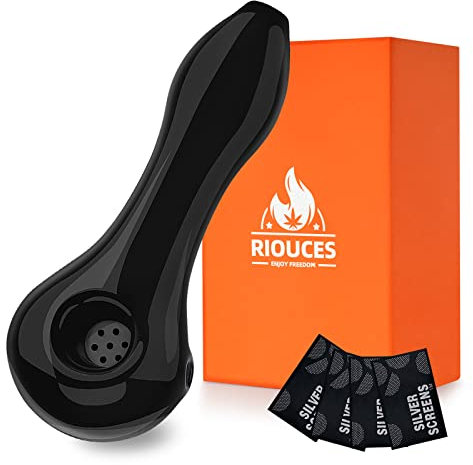 RIOUCES 7 Holes Glass Pipe, Glass Spoon Elegant Beautiful Compact & Lightweight Design, Heat Resistance - Gift for Collectors, Enthusiasts, and Fathers (Black)