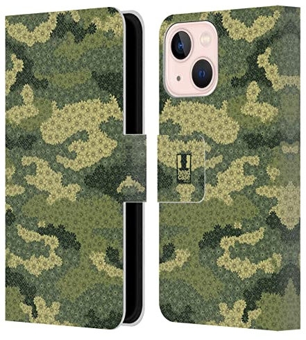 Head Case Designs Camo Green Floral Camo Print Leather Wallet Case Compatible With Apple iPhone 13 Mini