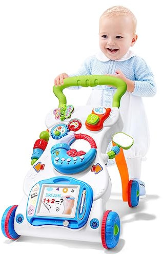 Aolso Lauflernwagen, Baby Spiel und Laufwagen mit regulierbarer Geschwindigkeit, Baby Walker Gehhilfe Abnehmbarem Spielboard mit Musik & Licht, Lauflernwagen für Kinder von 12-36 Monaten