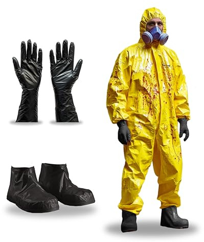 Zimchado Hazmat Suits, Shoe Covers, Face Mask and A Pair of Nitrile Gloves all Included – 5 sizes Level III, Type A Coveralls, White, 2XL