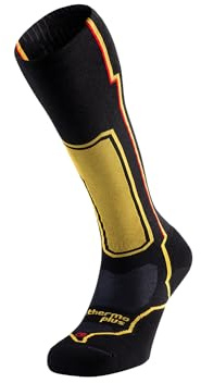 Lurbel Alpine Six Skisocken, Thermosocken, Wintersocken, hohe Kompressionssocken, Unisex, Schwarz/Gelb, S