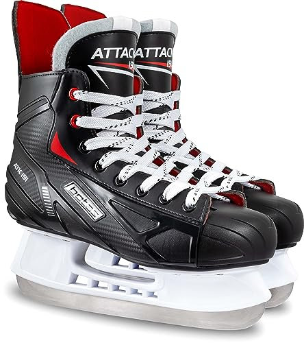 Botas - Attack 191 - Herren Eishockeyschlittschuhe | Hergestellt in Europa (Tschechische Republik) | Farbe: Schwarz/Rot/Weiß, Herren 10