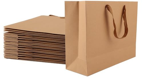 MIVIDE 24 Stück Geschenktüten 32 x 11 x 25 cm Braun Geschenktaschen Papiertragetaschen mit Henkel Geschenktüte Groß für Hochzeits, Weihnachten, Partyfeiern, Geschenke