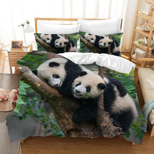 Leleyouzer Panda Bettwäsche Set für Kinder, Bettbezug mit Tiermotiv, 1 Mikrofaser Kinderbettbezug und 2 Kopfkissenbezug 50 x 75cm (P4, 135×200 cm)